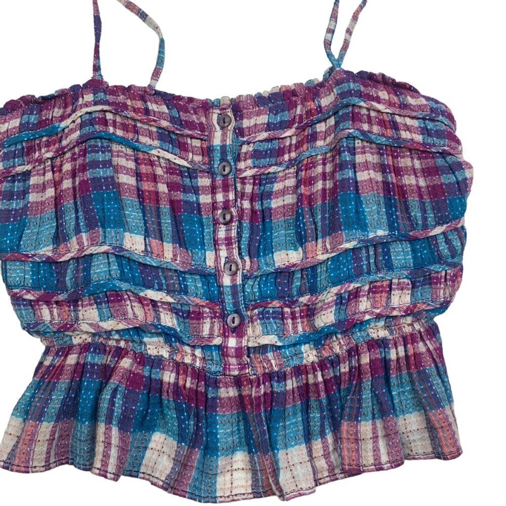 Free People Henrietta Plaid Print Smocked Spaghetti Strap Top Women's Size XS